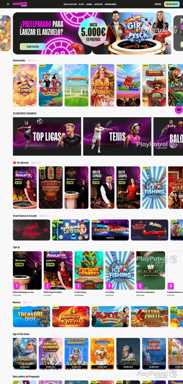 Capture of the front page of Yaass Casino (yaasscasino.es) on 2 October 2026