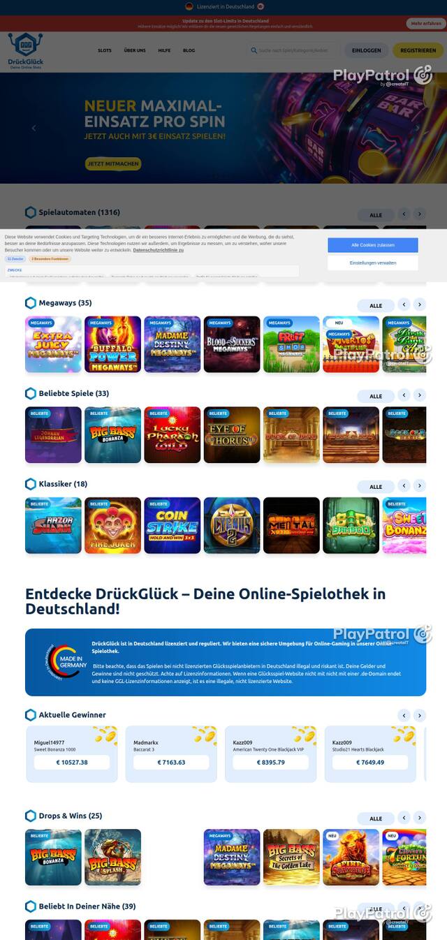 Homepage capture of DrückGlück recorded during the scan
