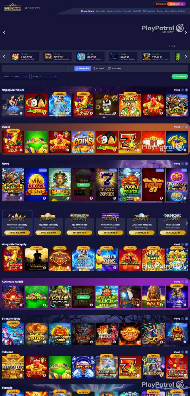 Capture of the front page of totalcasino.pl (totalcasino.pl) on 28 October 2026