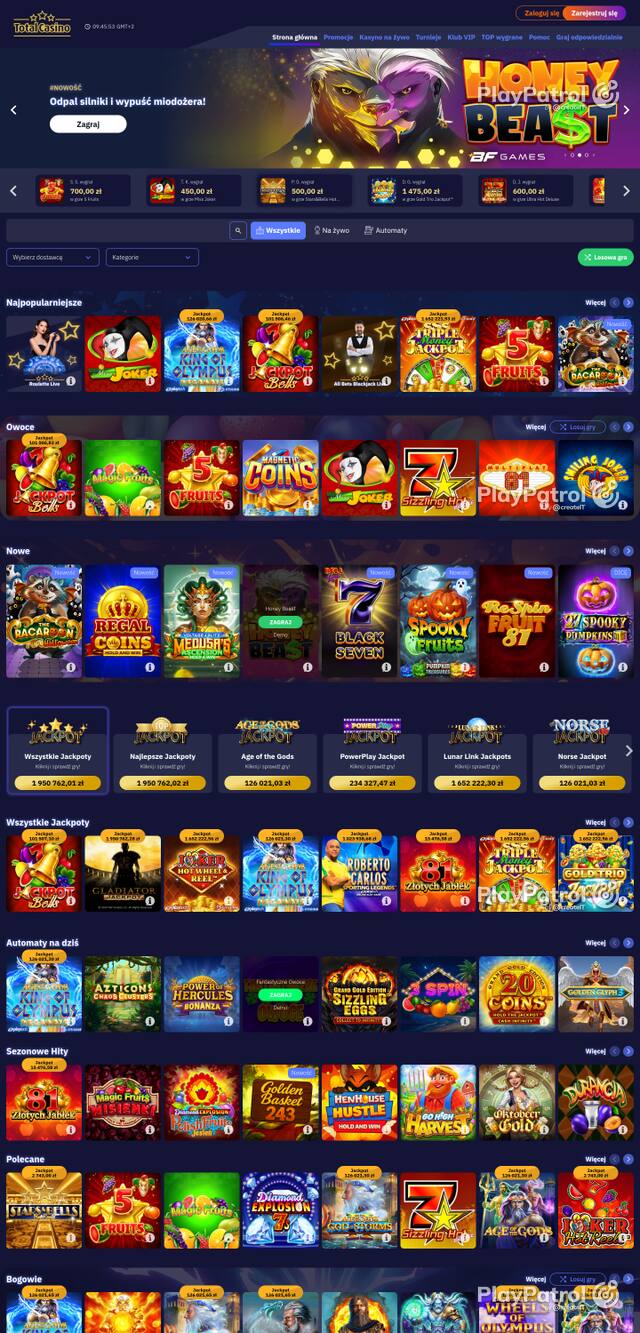 Capture of the front page of totalcasino.pl (totalcasino.pl) on 23 October 2026