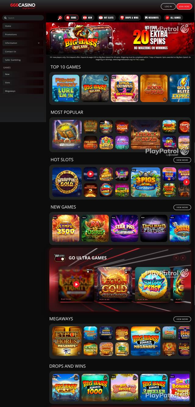Capture of the front page of 666 Casino (666casino.com) on 9 October 2026