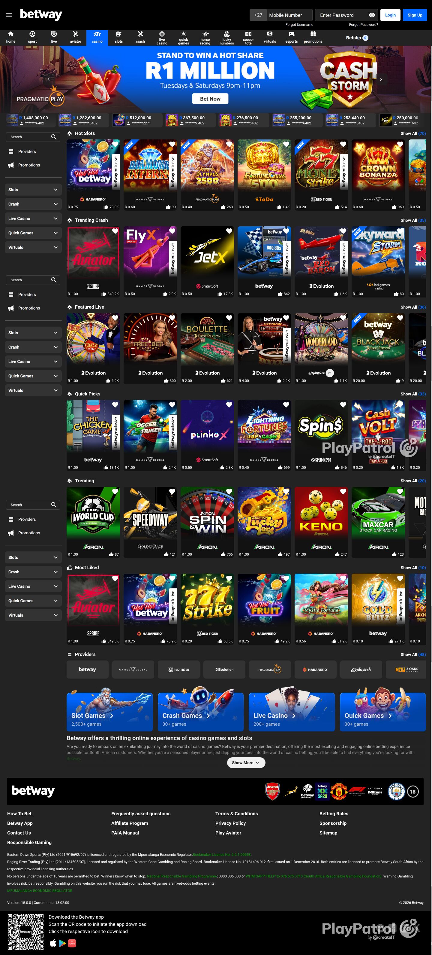 Full capture of betway.co.za recorded during the scan