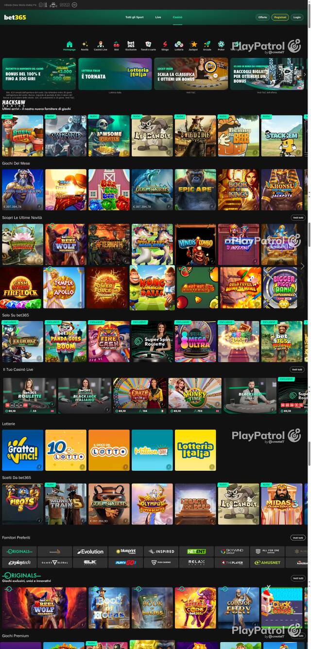 Capture of the front page of bet365 (casino.bet365.it) on 7 October 2026