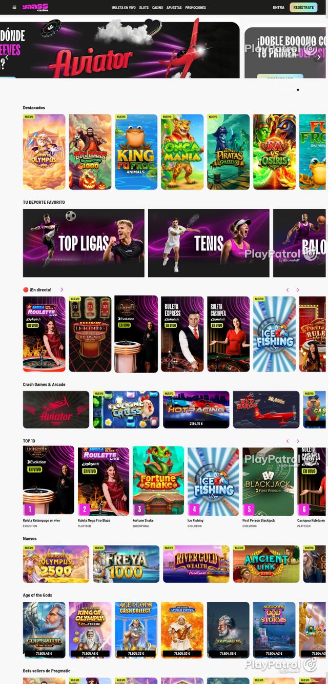 Capture of the front page of Yaass Casino (yaasscasino.es) on 27 October 2026