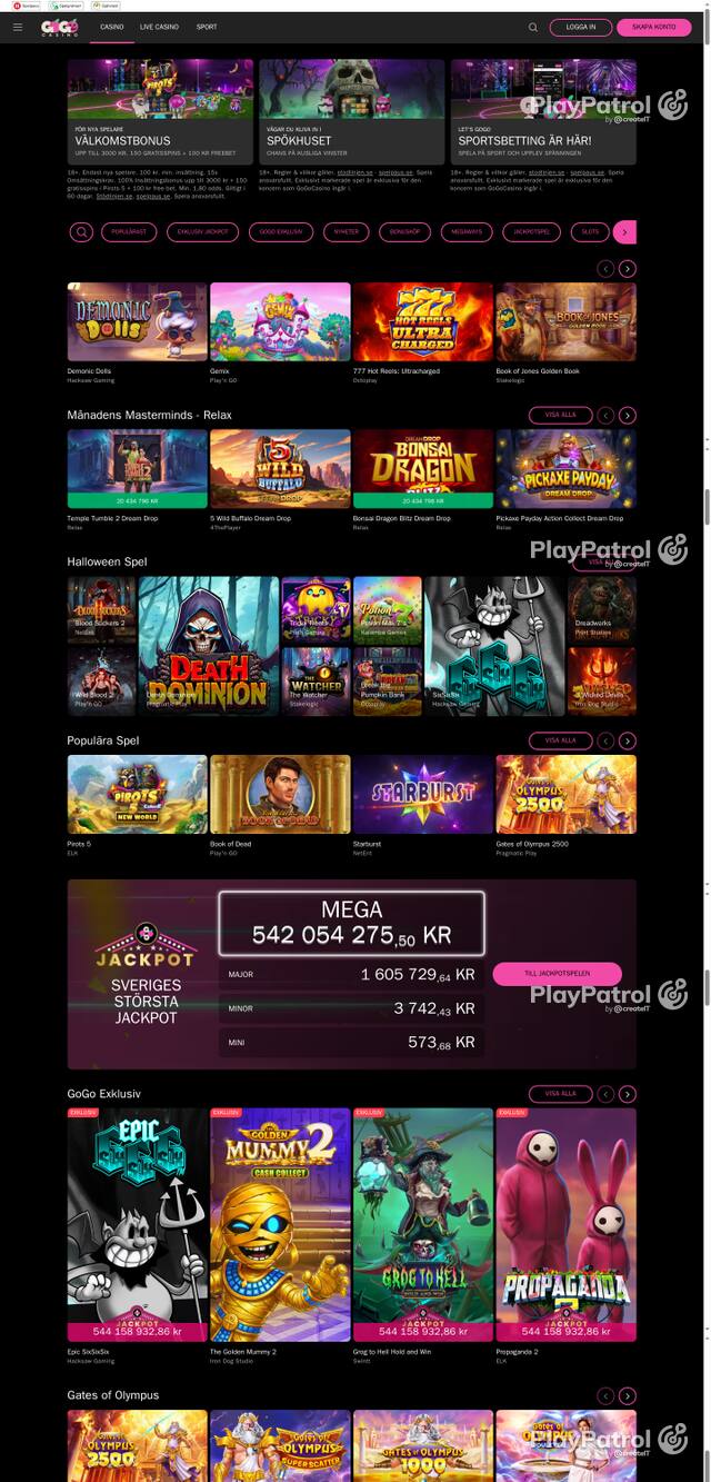 Capture of the front page of gogocasino.com (gogocasino.com) on 21 October 2026