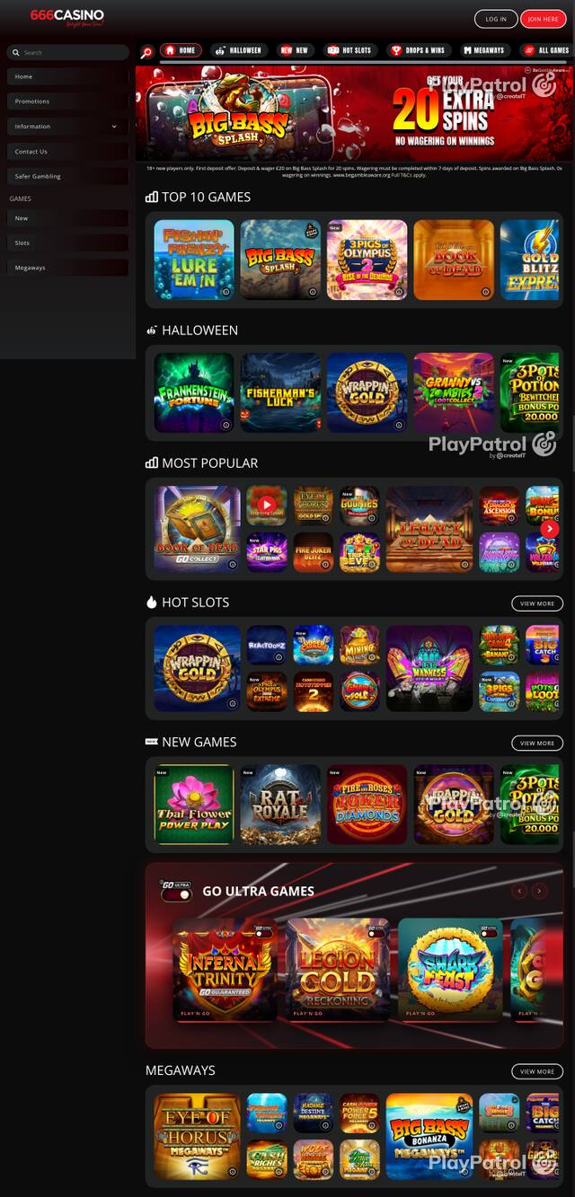 Capture of the front page of 666 Casino (666casino.com) on 24 October 2026