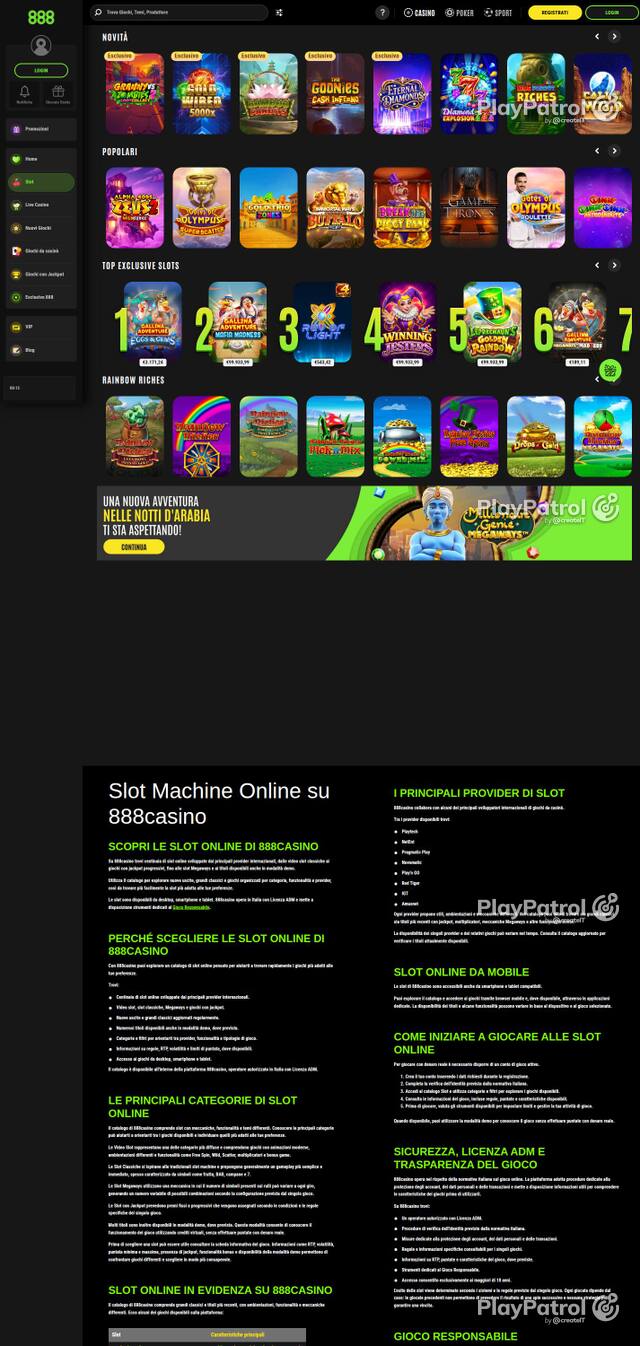Capture of the front page of 888casino (888casino.it) on 3 October 2026