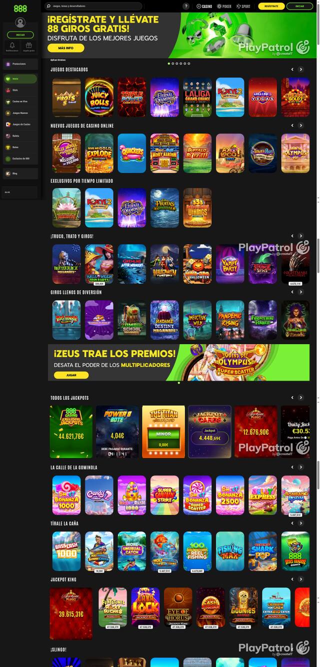 Capture of the front page of 888 (888casino.es) on 8 October 2026