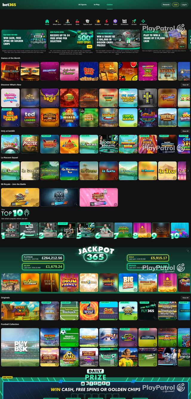 Capture of the front page of bet365 Casino (casino.bet365.com) on 19 October 2026