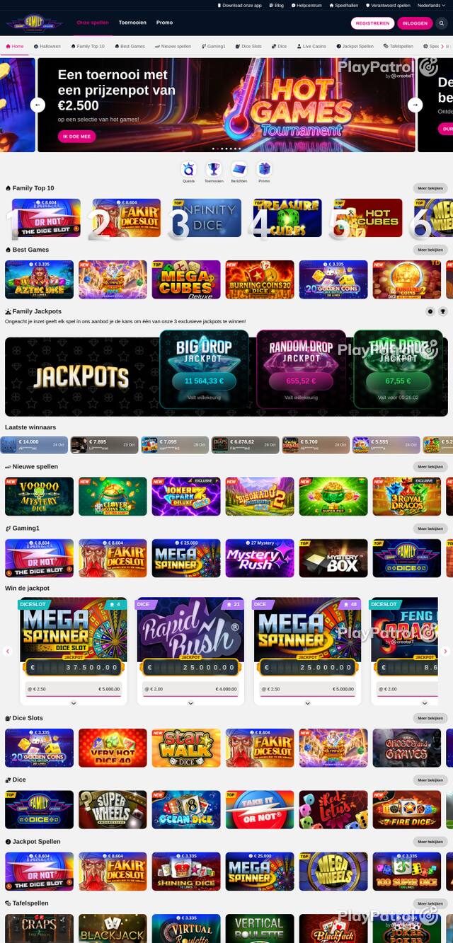Front page of familygameonline.be as captured on 29 October 2026