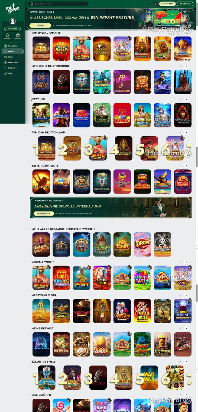 Capture of the front page of Mr Green (mrgreen.de) on 14 October 2026