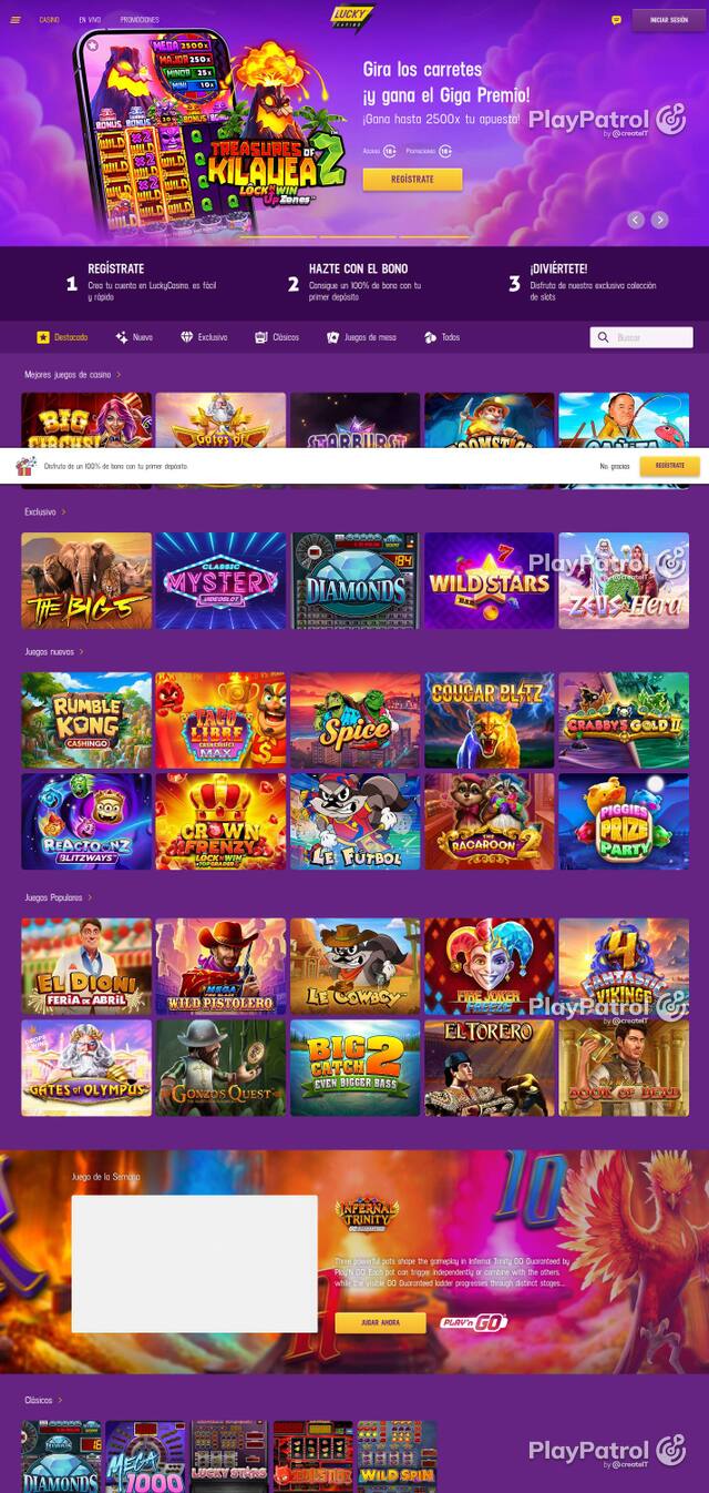 Homepage capture of Lucky Casino recorded during the scan