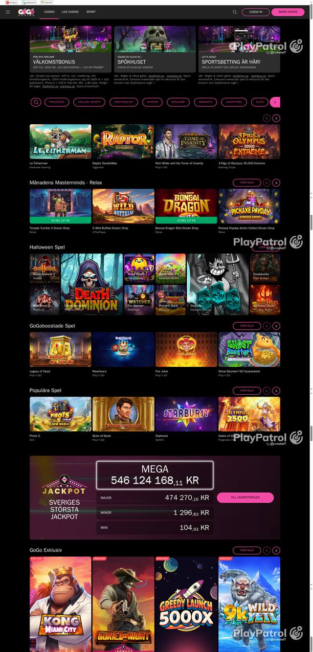 Capture of the front page of gogocasino.com (gogocasino.com) on 30 October 2026