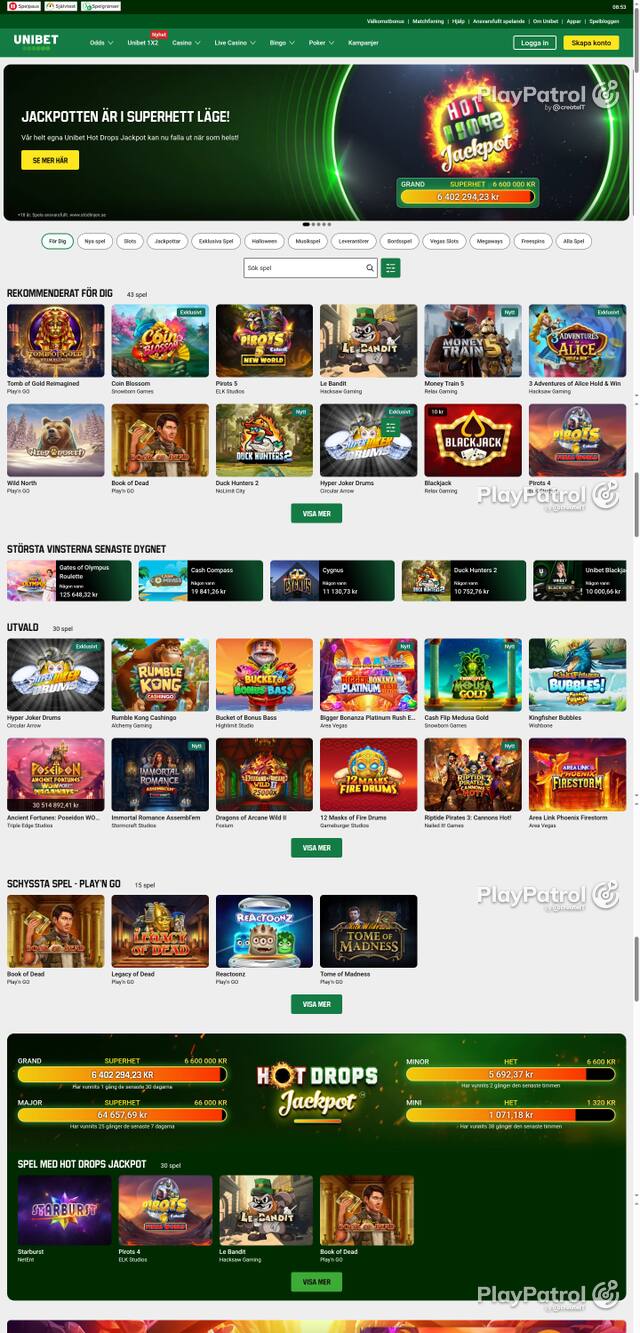 Capture of the front page of unibet.se (unibet.se) on 22 October 2026