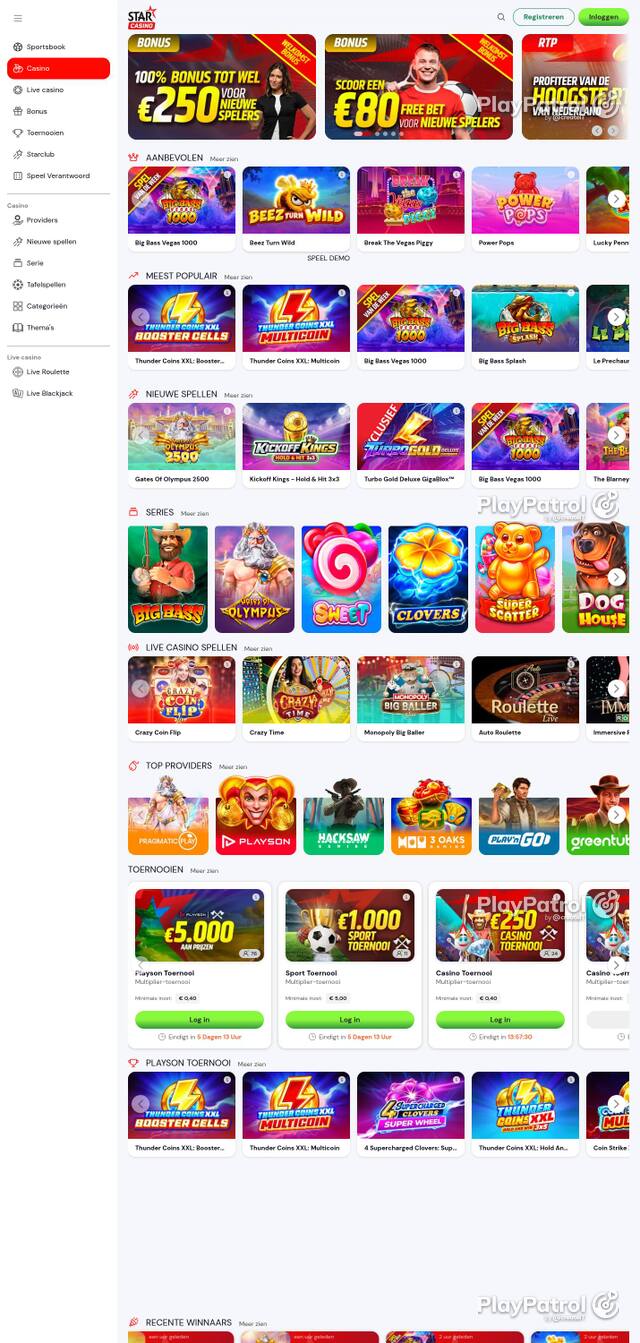 Homepage capture of Starcasino recorded during the scan