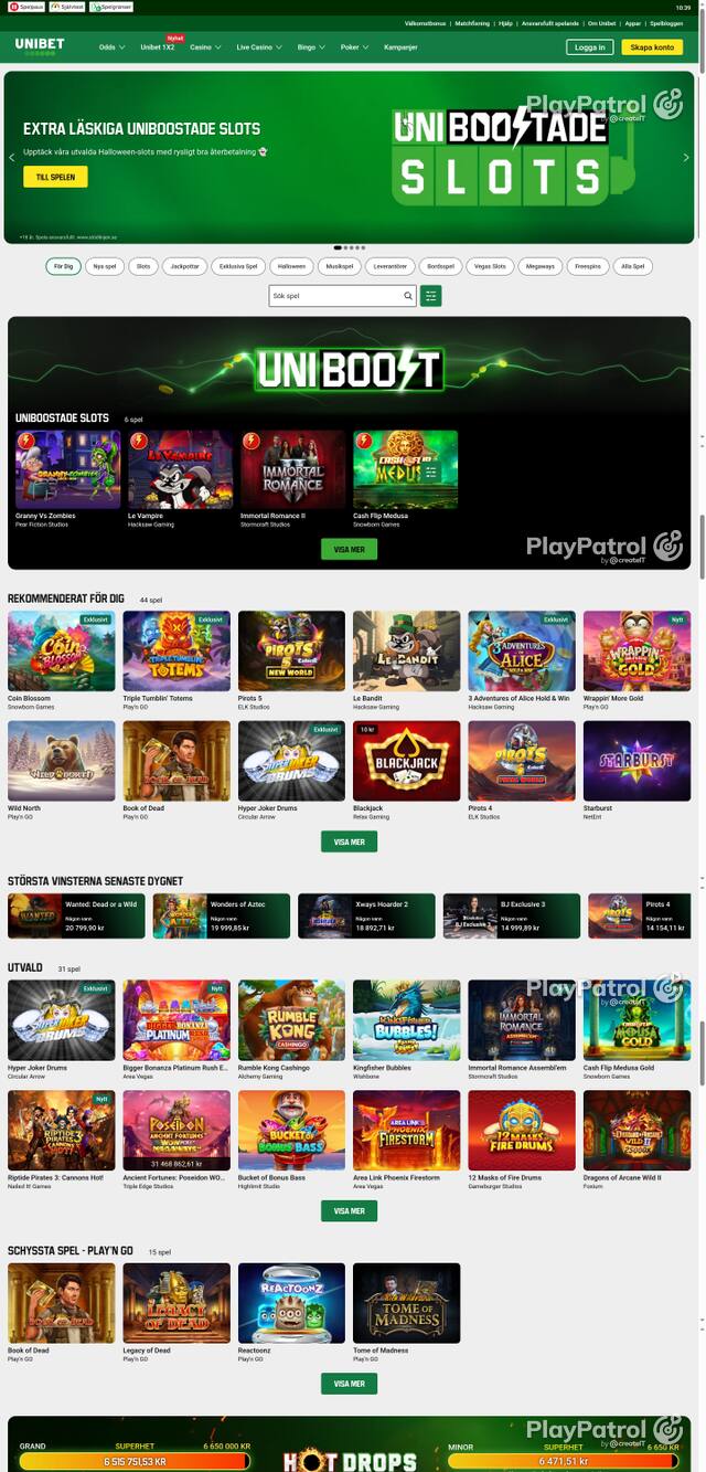 Capture of the front page of unibet.se (unibet.se) on 26 October 2026
