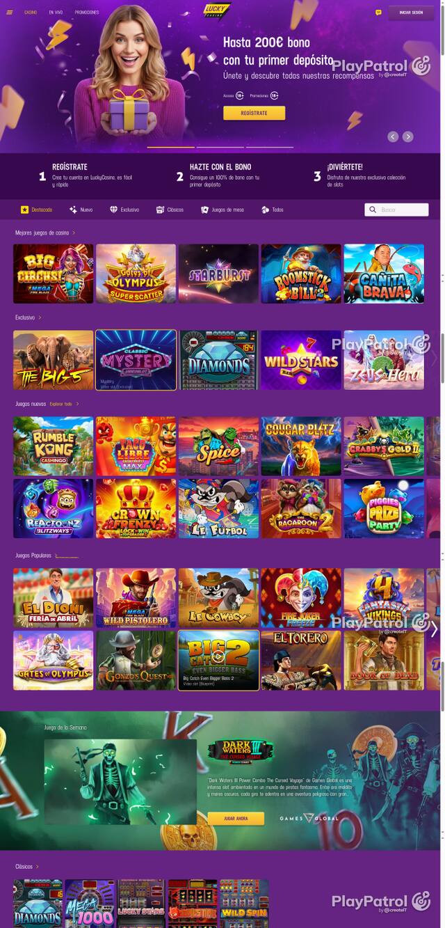 Capture of the front page of Lucky Casino (luckycasino.es) on 15 October 2026