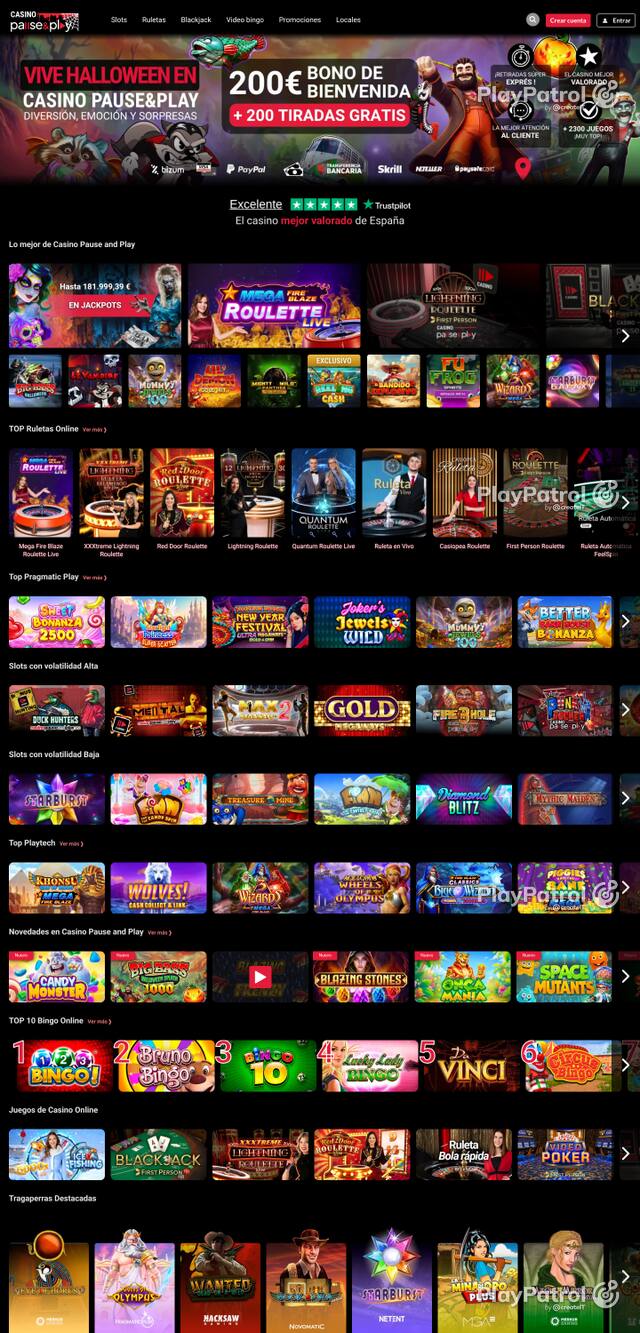Capture of the front page of Casino Pause and Play (casinopauseandplay.es) on 14 October 2026