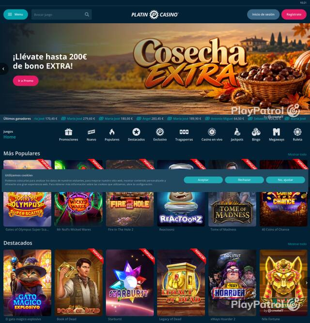 Homepage capture of Platin Casino recorded during the scan