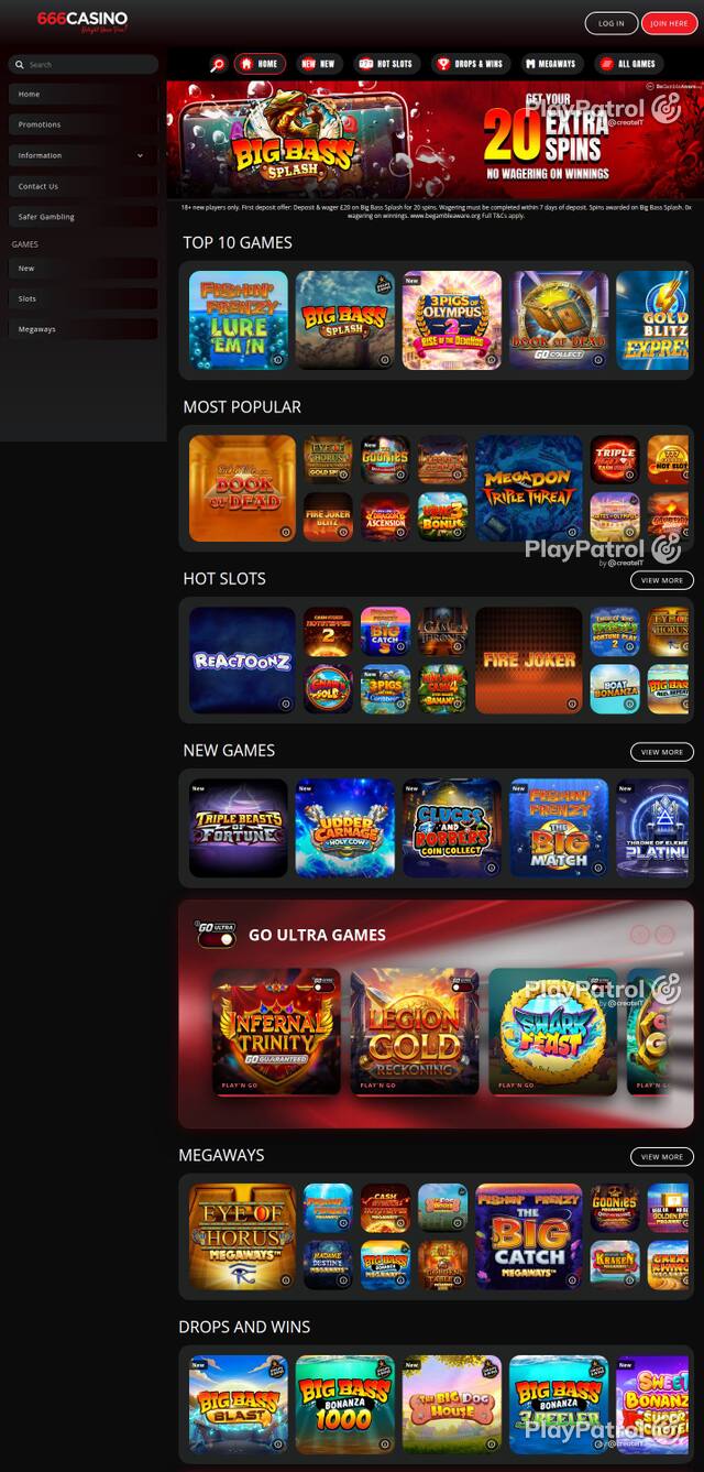 Homepage capture of 666 Casino recorded during the scan