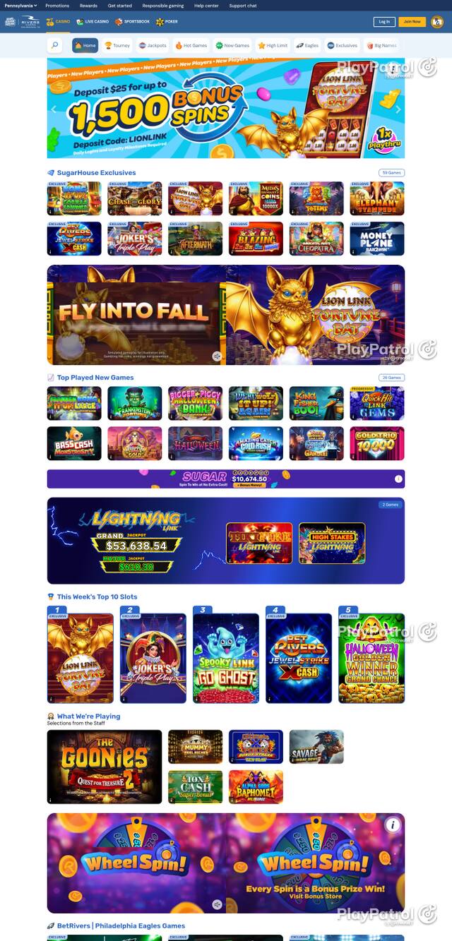 Front page of pa.playsugarhouse.com as captured on 26 October 2026