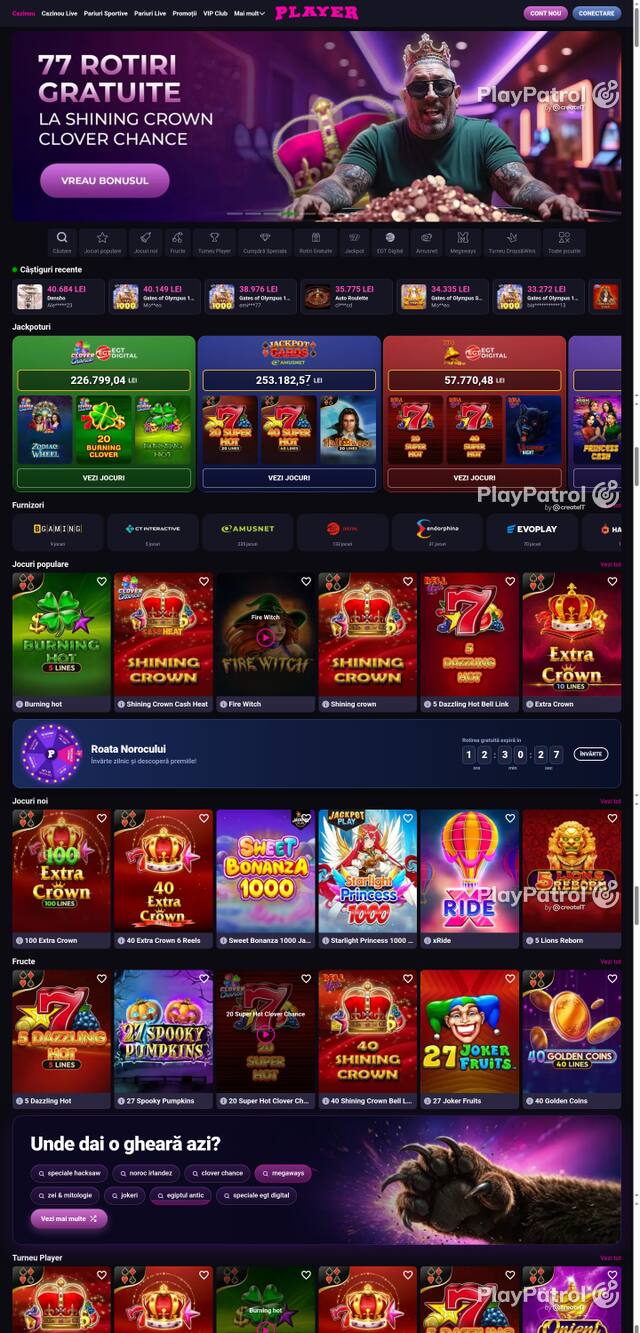 Capture of the front page of Player (player.ro) on 29 October 2026