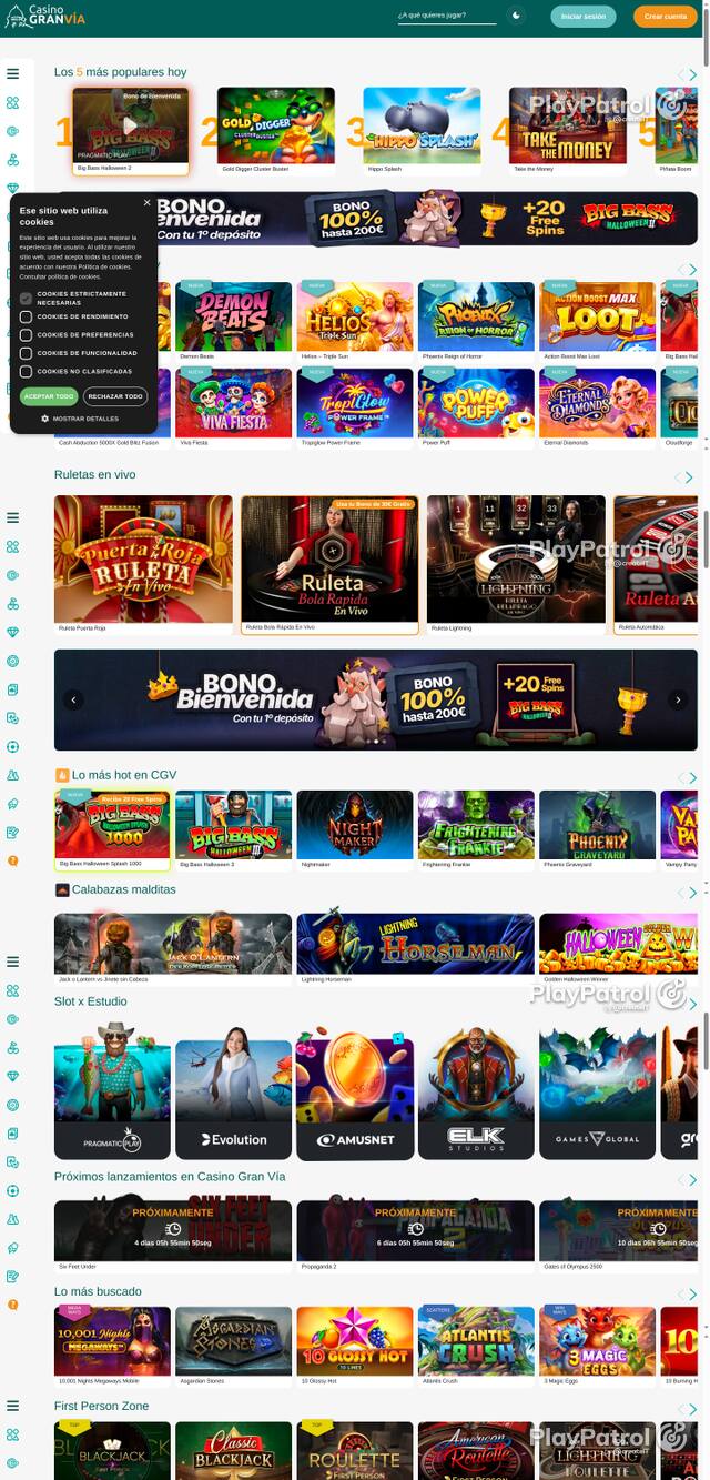 Capture of the front page of Casino Gran Vía (casinogranvia.es) on 16 October 2026