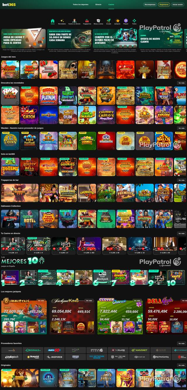 Capture of the front page of Bet365 Casino (casino.bet365.es) on 23 October 2026