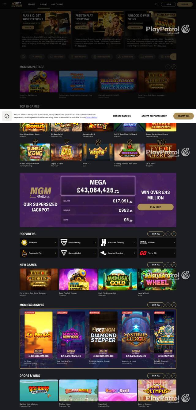 Homepage capture of BetMGM UK recorded during the scan
