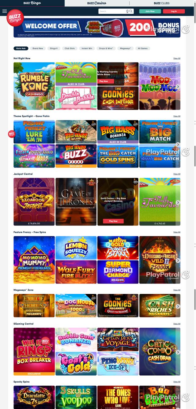 Capture of the front page of Buzz Bingo (buzzbingo.com) on 16 October 2026