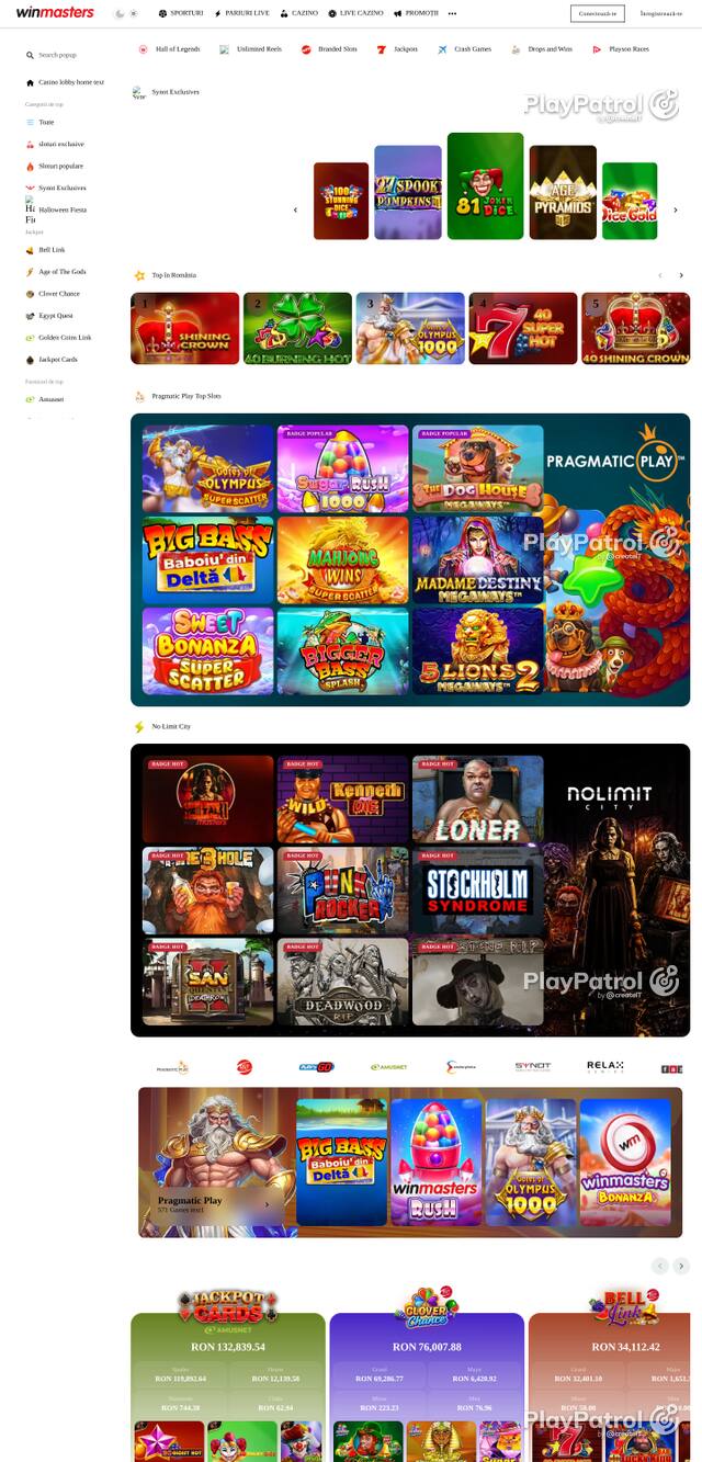 Capture of the front page of Winmasters (winmasters.ro) on 27 October 2026