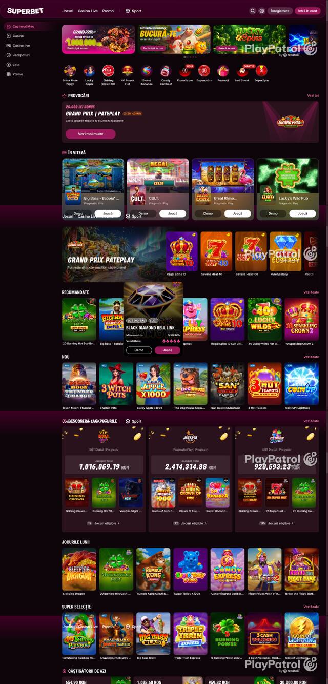 Capture of the front page of Superbet (superbet.ro) on 13 October 2026