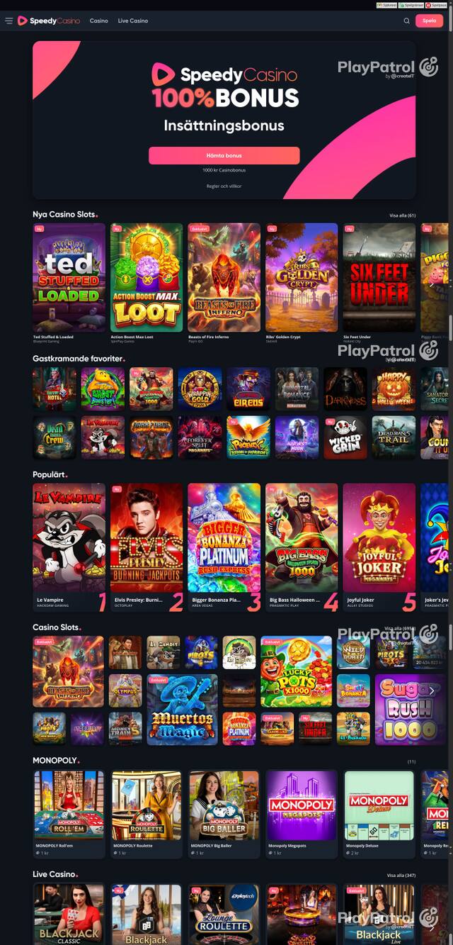 Capture of the front page of speedycasino.com (speedycasino.com) on 21 October 2026