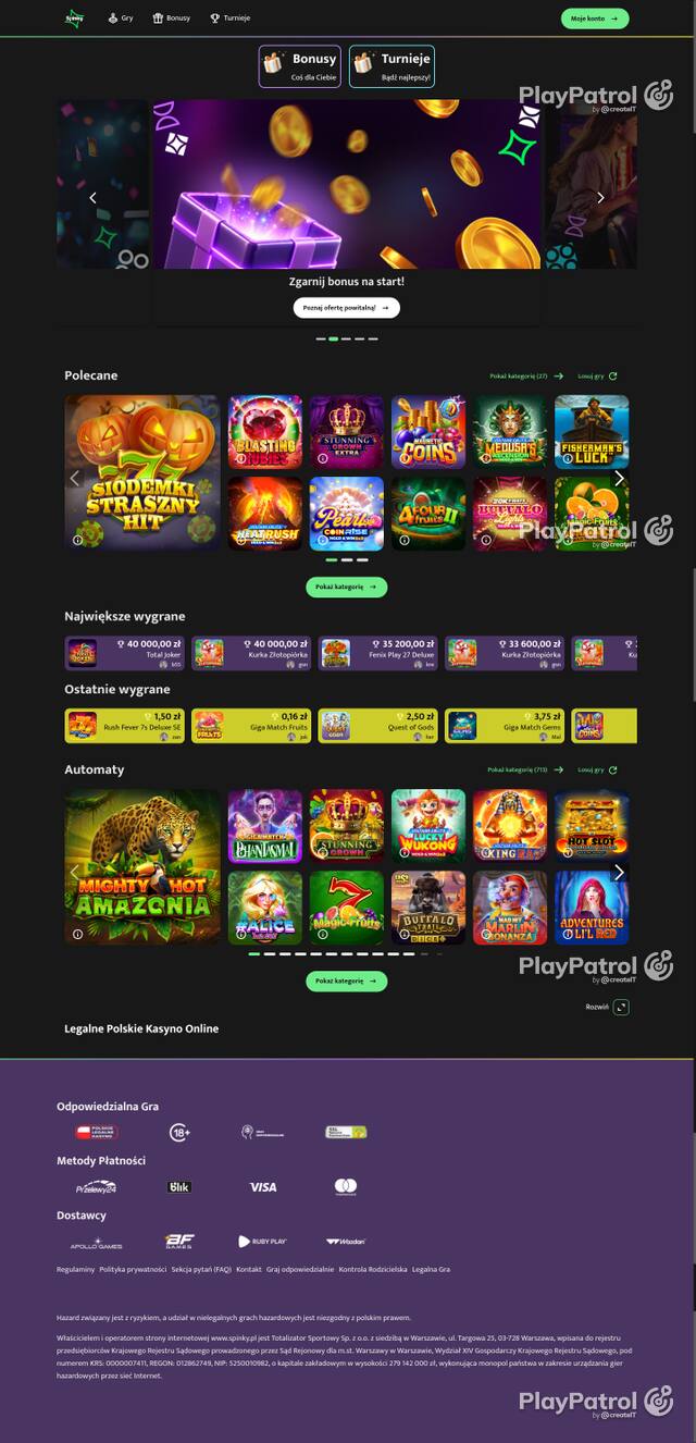 Capture of the front page of spinky.pl (spinky.pl) on 25 October 2026
