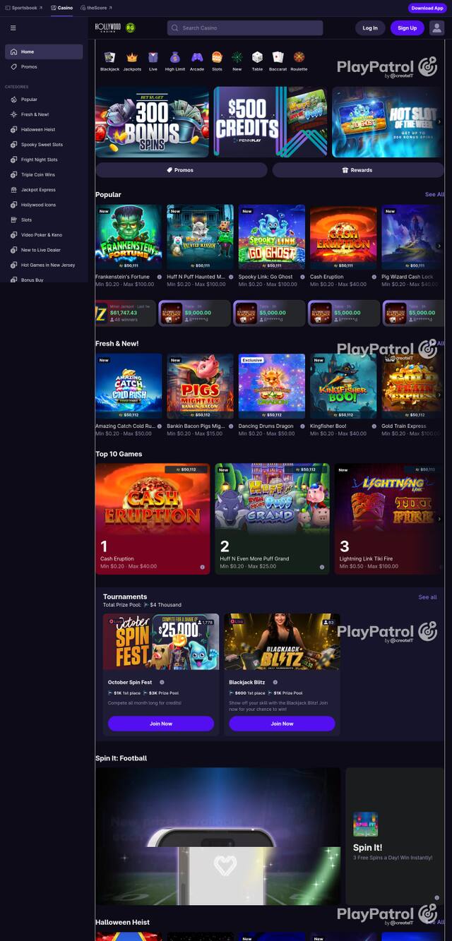 Front page of hollywoodcasino.com as captured on 29 October 2026