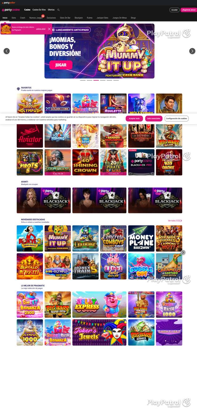 Homepage capture of PartyCasino recorded during the scan