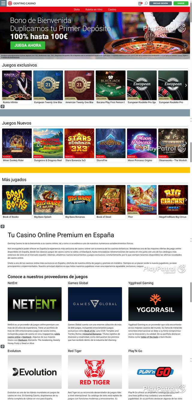 Capture of the front page of Genting Casino (gentingcasino.es) on 12 October 2026