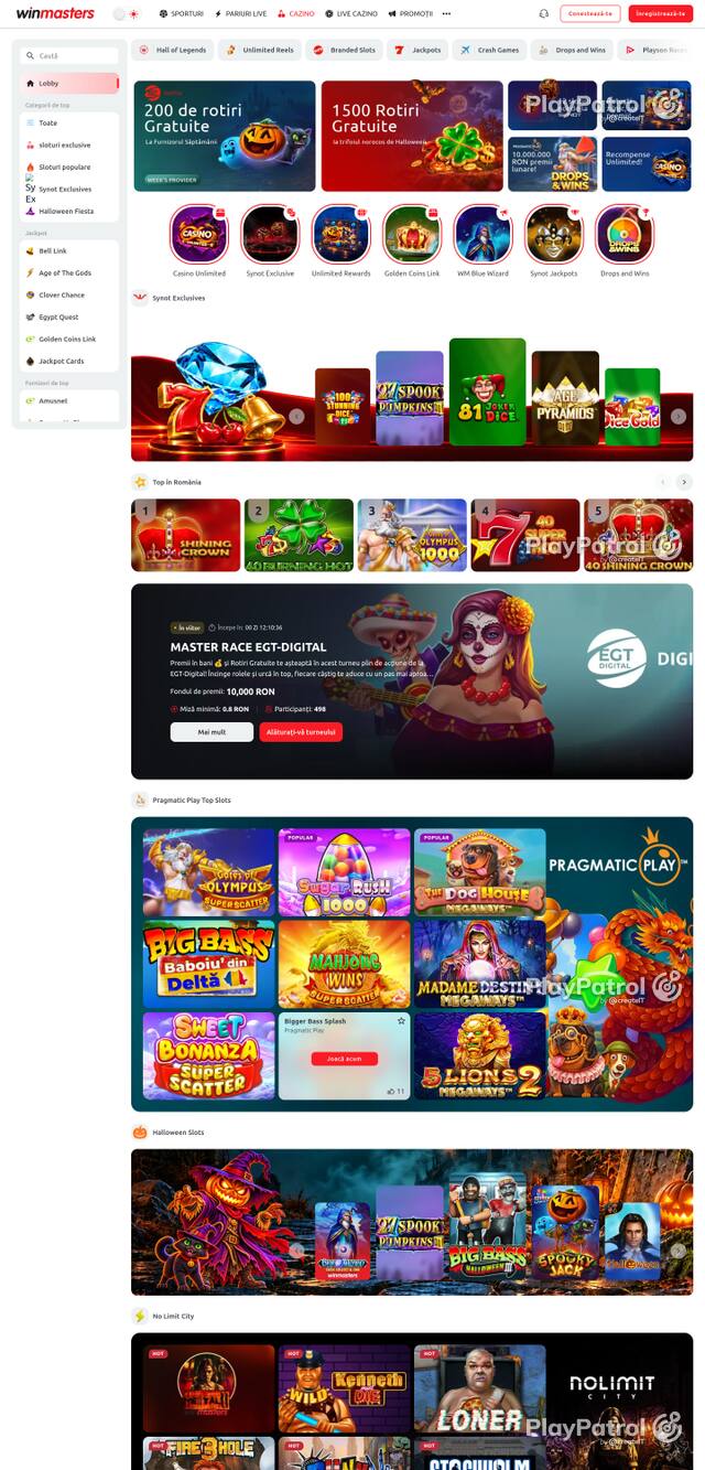 Capture of the front page of Winmasters (winmasters.ro) on 25 October 2026