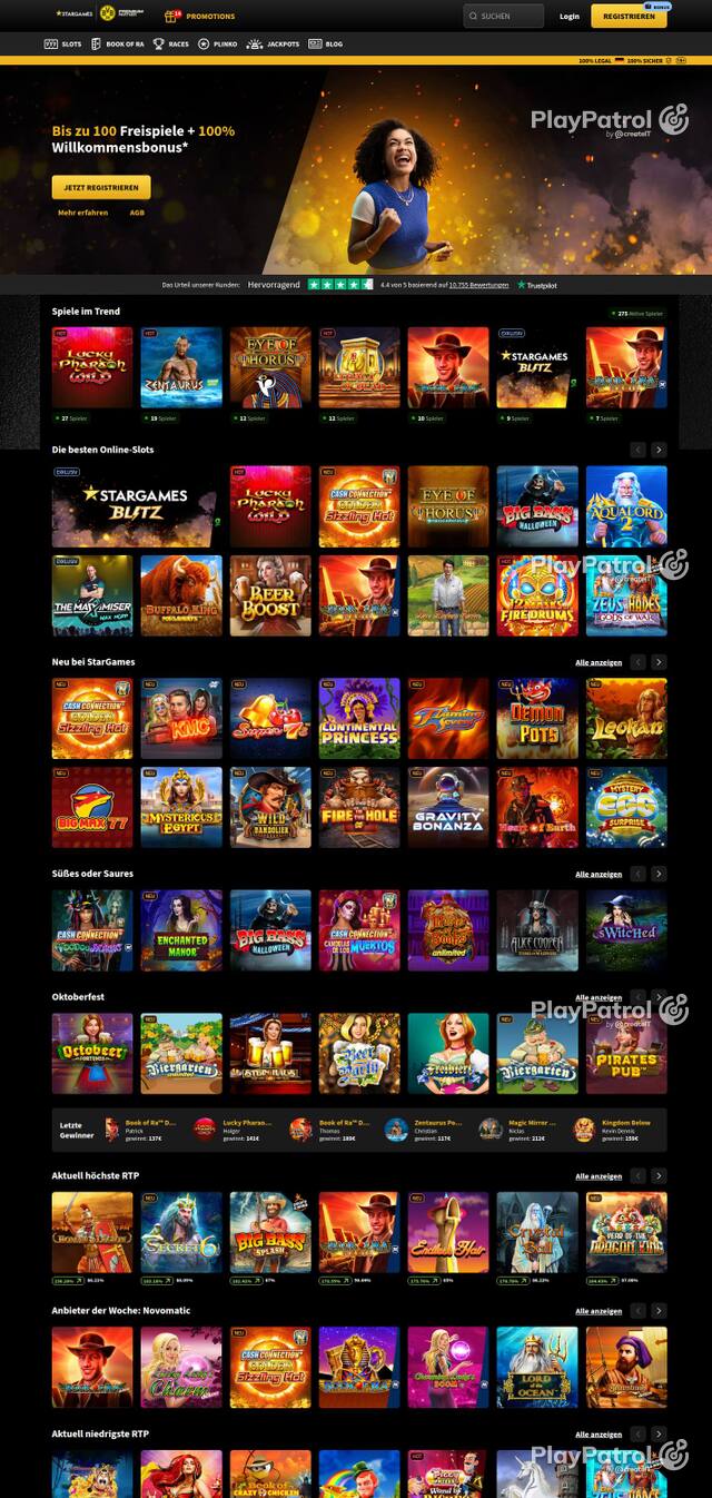 Capture of the front page of StarGames (stargames.de) on 3 October 2026