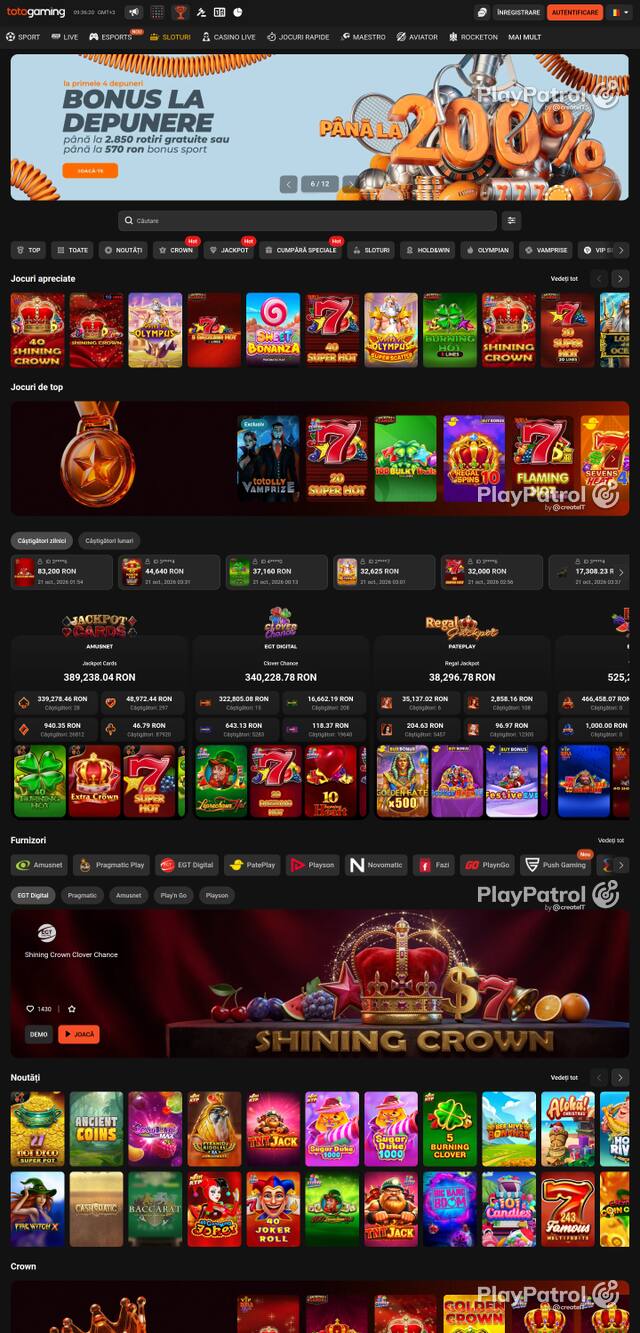 Capture of the front page of Totogaming (totogaming.ro) on 21 October 2026
