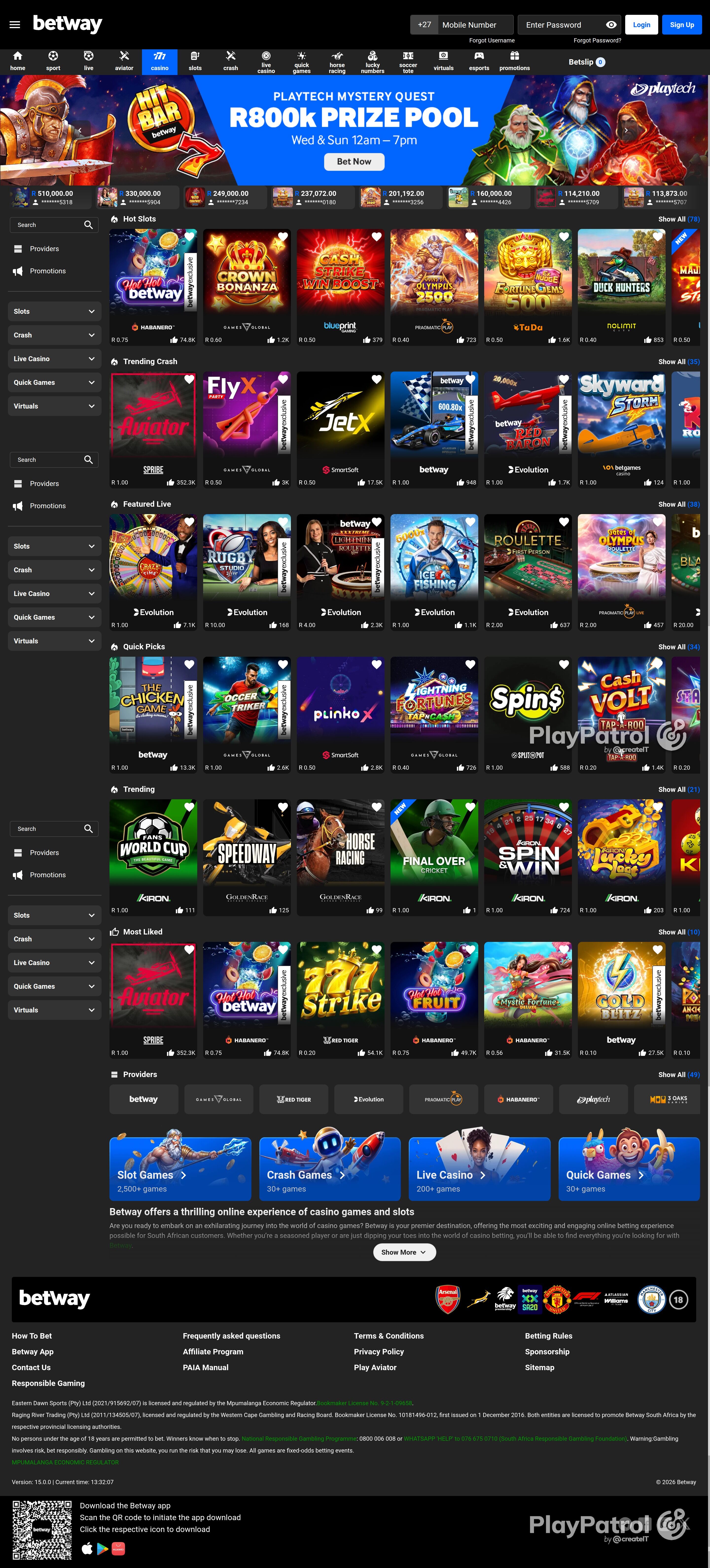 Full capture of betway.co.za recorded during the scan