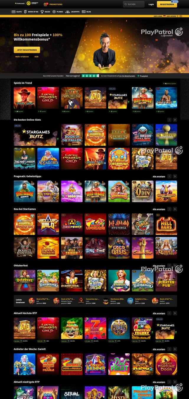 Homepage capture of StarGames recorded during the scan
