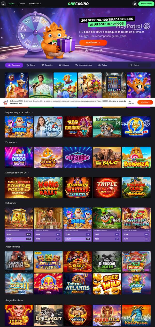 Homepage capture of One Casino recorded during the scan