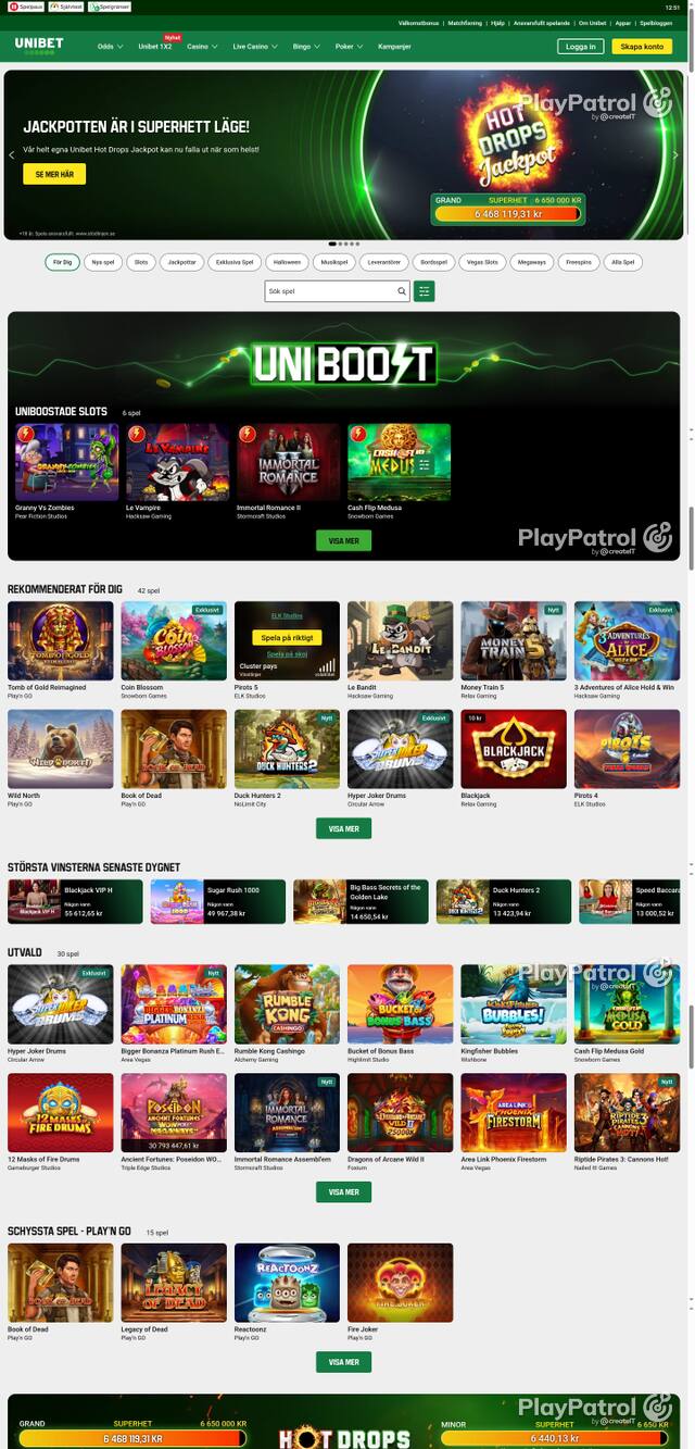 Capture of the front page of unibet.se (unibet.se) on 23 October 2026