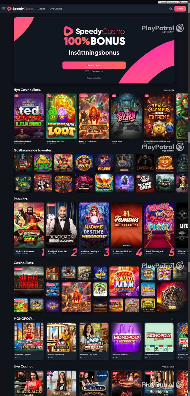 Capture of the front page of speedycasino.com (speedycasino.com) on 17 October 2026