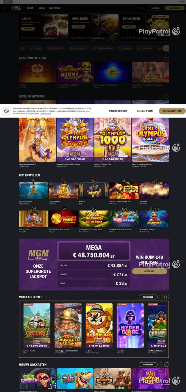 Capture of the front page of BetMGM (betmgm.nl) on 4 October 2026