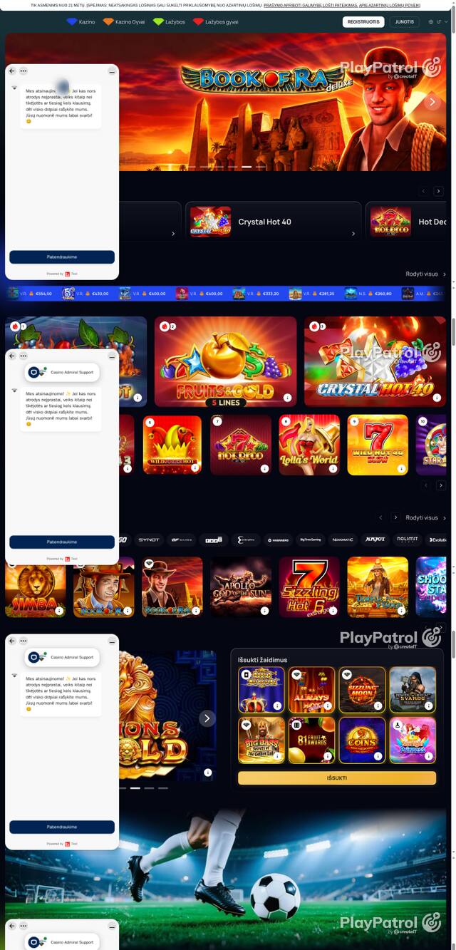 Capture of the front page of casinoadmiral.lt (casinoadmiral.lt) on 25 October 2026