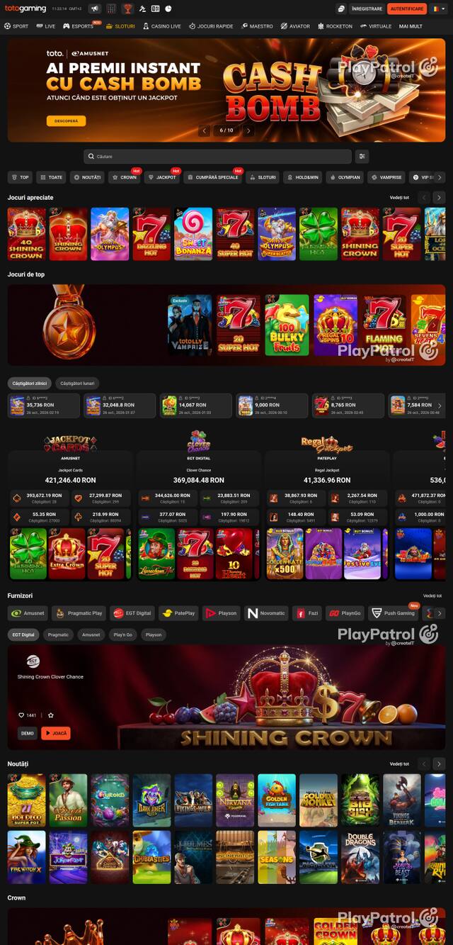 Capture of the front page of Totogaming (totogaming.ro) on 26 October 2026