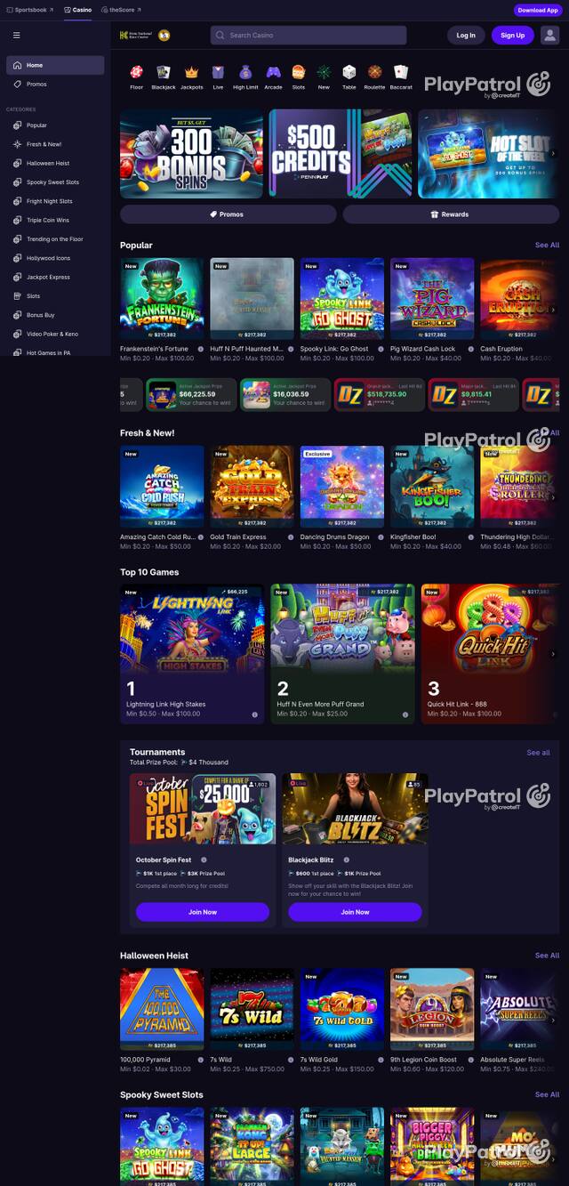 Front page of hollywoodcasino.com as captured on 29 October 2026