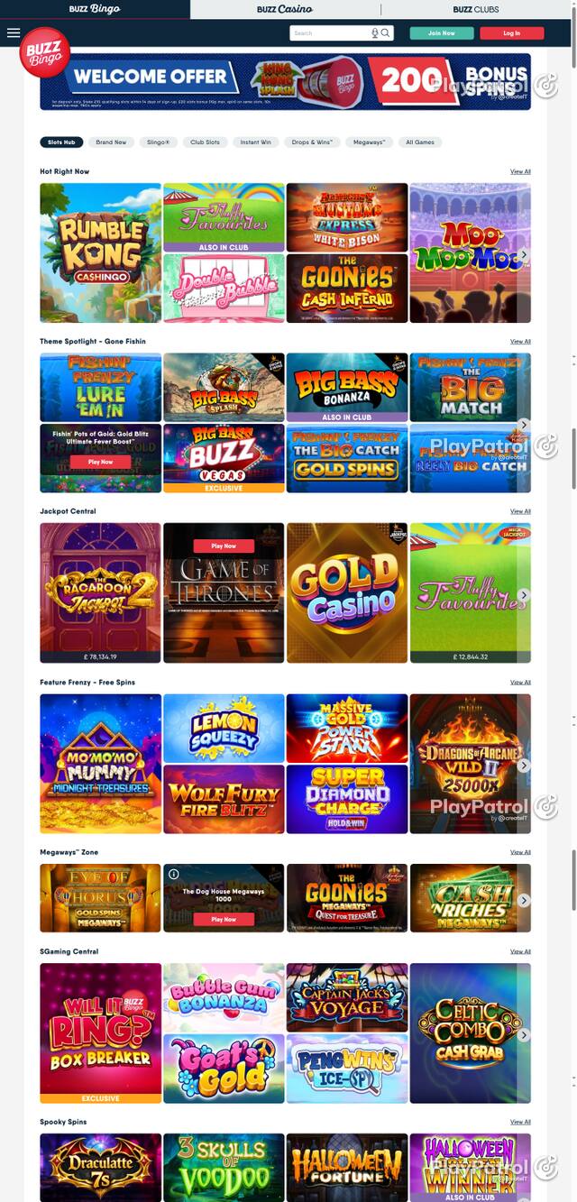 Capture of the front page of Buzz Bingo (buzzbingo.com) on 7 October 2026